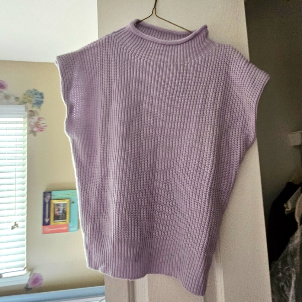 Lavender cable knit sweater vest layer poncho mock / turtleneck one size